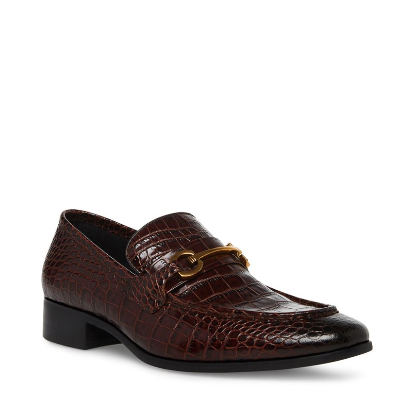 Loafers ανδρικα Steve Madden Philippe Crocodile σκούρο καφε | GR-6438OPI