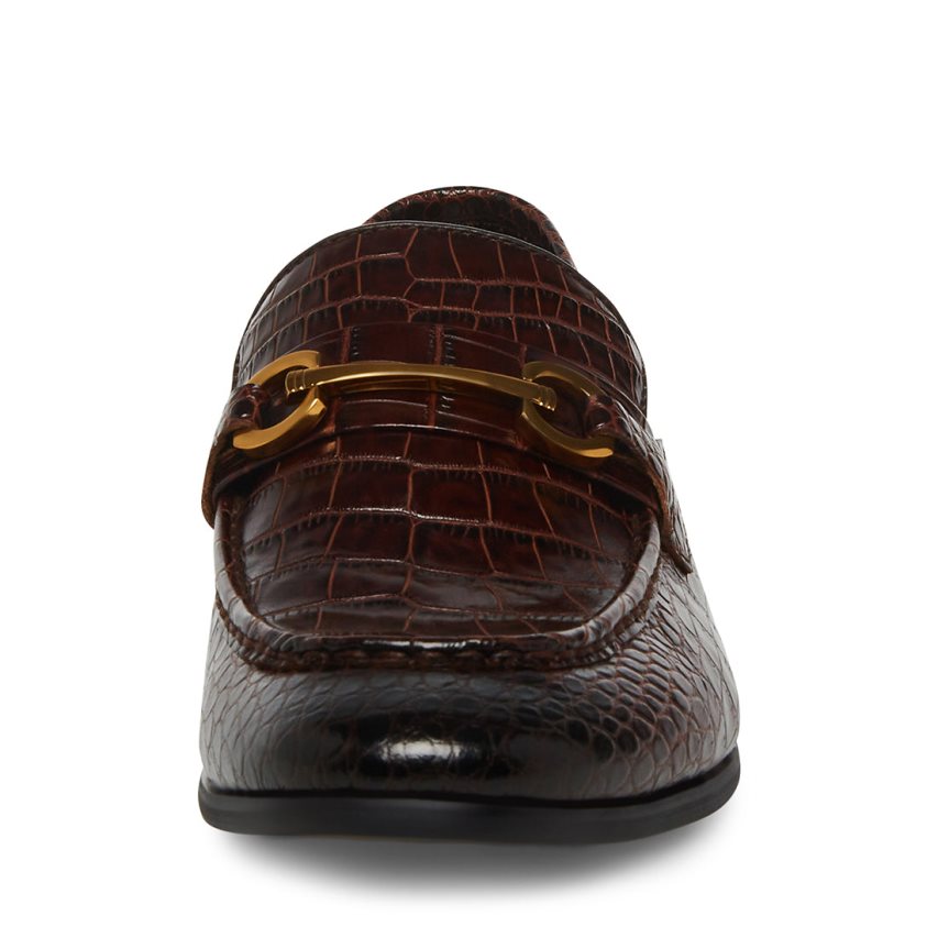 Loafers ανδρικα Steve Madden Philippe Crocodile σκούρο καφε | GR-6438OPI
