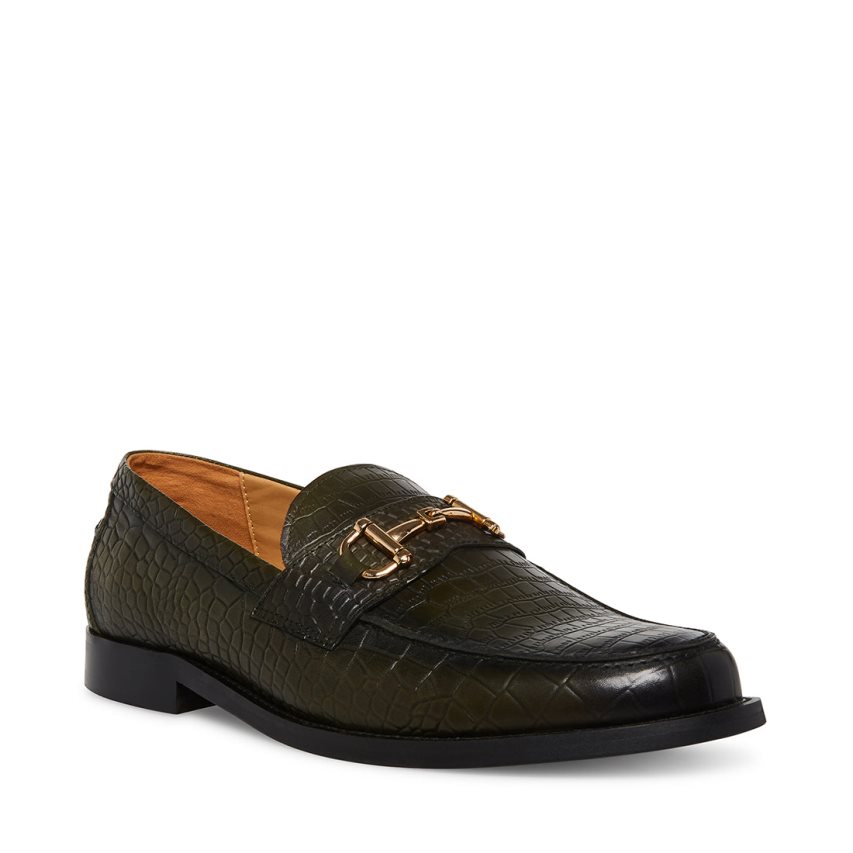 Loafers ανδρικα Steve Madden Wallace Crocodile σκούρο πρασινο | GR-O943TOH