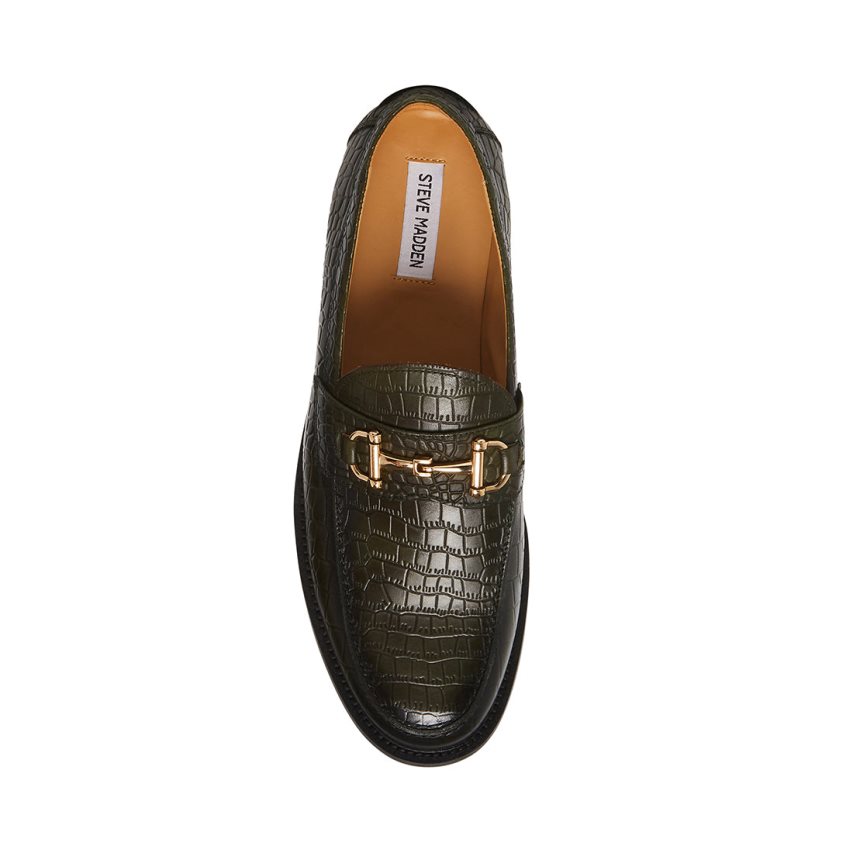 Loafers ανδρικα Steve Madden Wallace Crocodile σκούρο πρασινο | GR-O943TOH