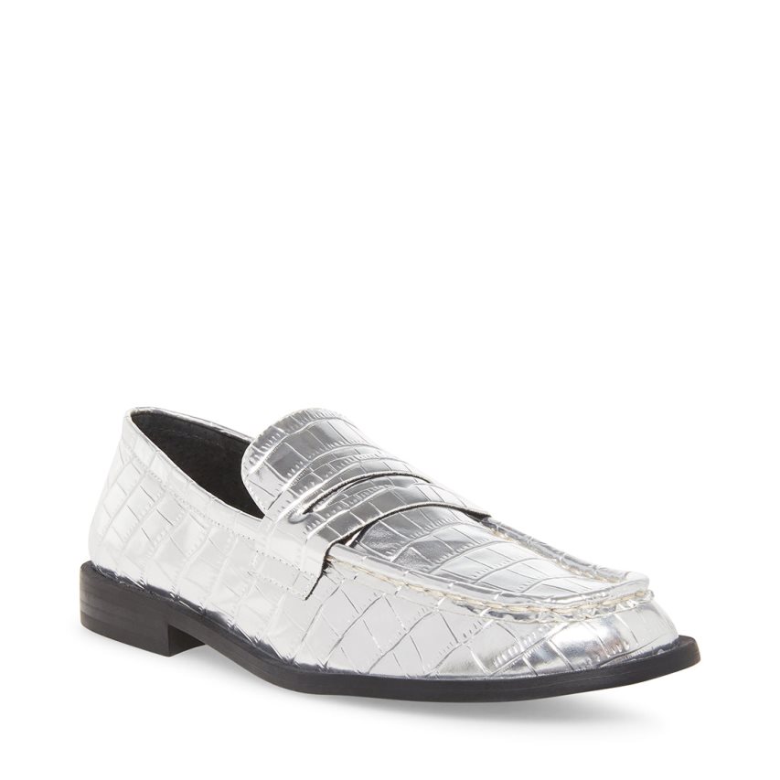 Loafers γυναικεια Steve Madden Goodman Crocodile ασημι | GR-8615NRQ