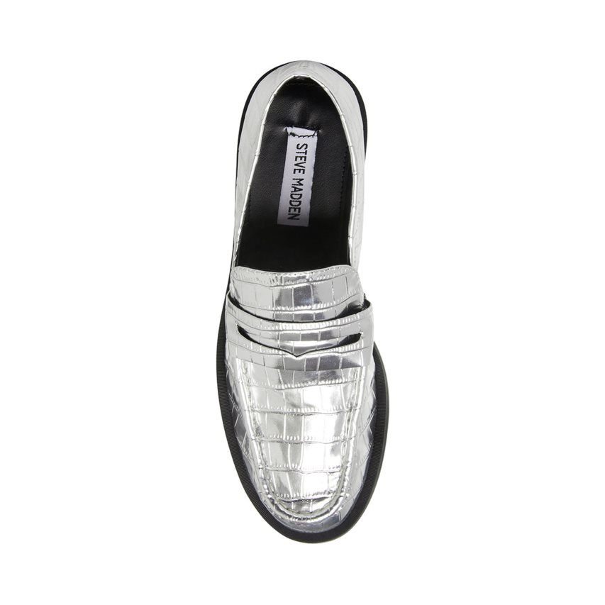Loafers γυναικεια Steve Madden Goodman Crocodile ασημι | GR-8615NRQ