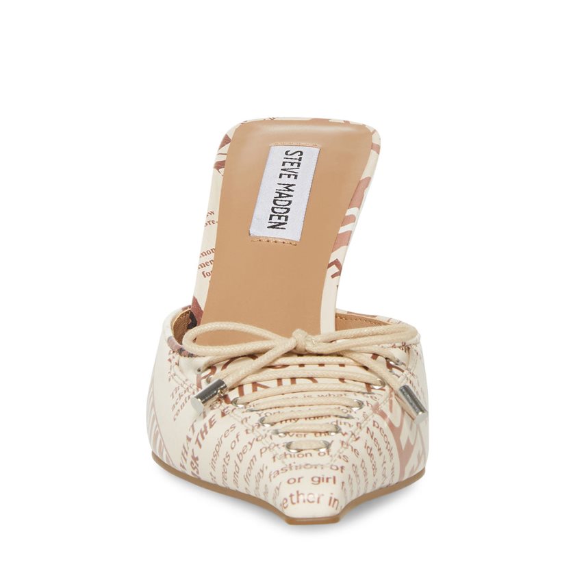 Mules γυναικεια Steve Madden Brianne Newspaper Print ασπρα | GR-9826YKO