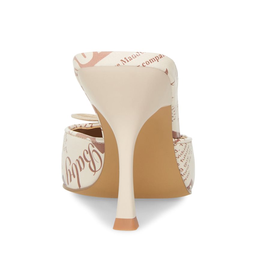 Mules γυναικεια Steve Madden Brianne Newspaper Print ασπρα | GR-9826YKO
