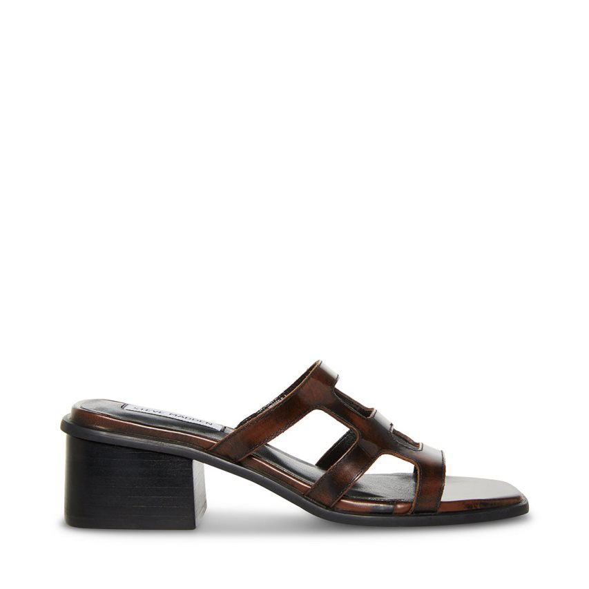 Mules γυναικεια Steve Madden Princess δερματινα σκούρο καφε | GR-O356PFQ