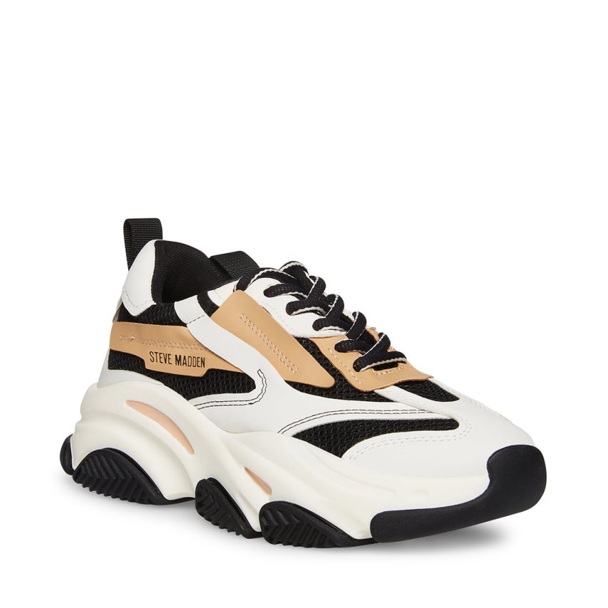 Αθλητικά Παπούτσια γυναικεια Steve Madden Possession μαυρα ασπρα Μπεζ | GR-6973PLB