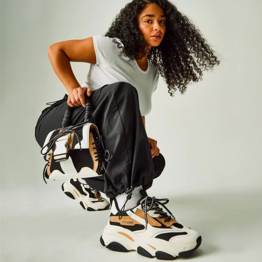 Αθλητικά Παπούτσια γυναικεια Steve Madden Possession μαυρα ασπρα Μπεζ | GR-6973PLB