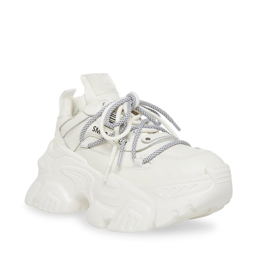 Αθλητικά Παπούτσια γυναικεια Steve Madden Troy δερματινα ασπρα | GR-6O59MFQ