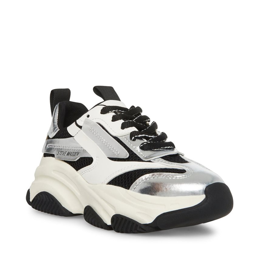 Αθλητικά Παπούτσια παιδικα Steve Madden Jpossess ασημι ασπρα μαυρα | GR-491OUEM