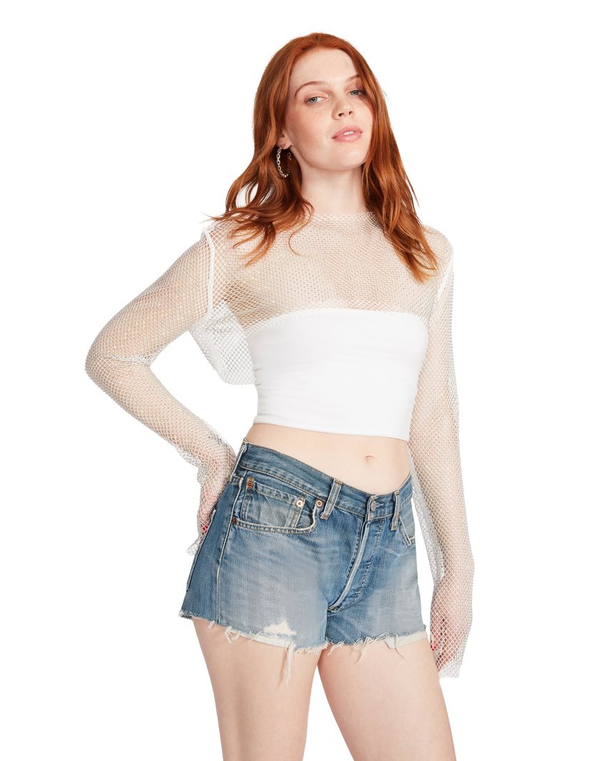 Αριστος γυναικεια Steve Madden Mesh Rhinestone ασπρα | GR-9O65ZNM