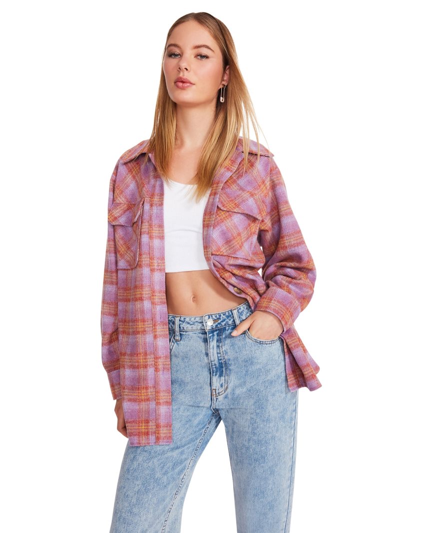Μπουφάν Πουκάμισο γυναικεια Steve Madden Brooklyn Shacket μωβ | GR-4321VNS