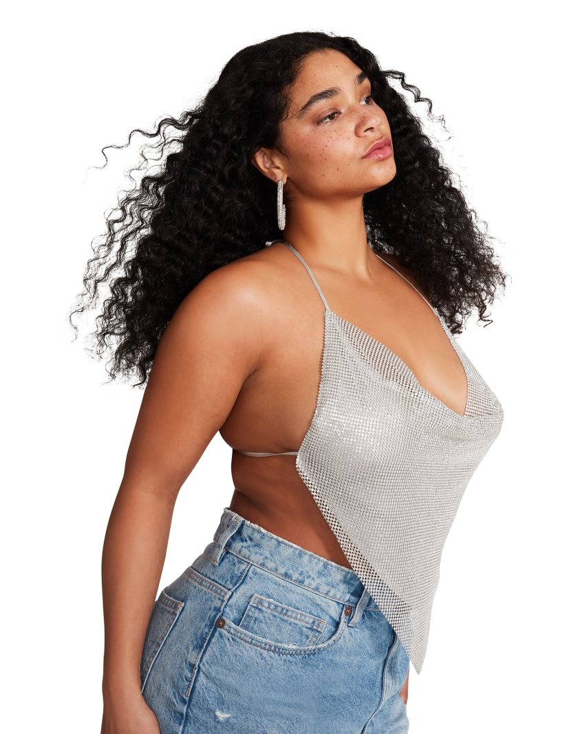 Σουτιέν γυναικεια Steve Madden Barely There Rhinestone Halter ασημι | GR-3129YPK