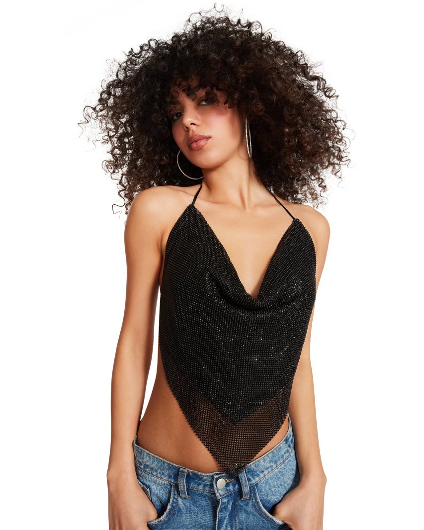 Σουτιέν γυναικεια Steve Madden Barely There Rhinestone Halter μαυρα | GR-9O62ZCS