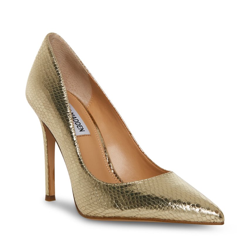 Τακούνια γυναικεια Steve Madden Evelyn Snake χρυσο χρωμα | GR-46O9MFU