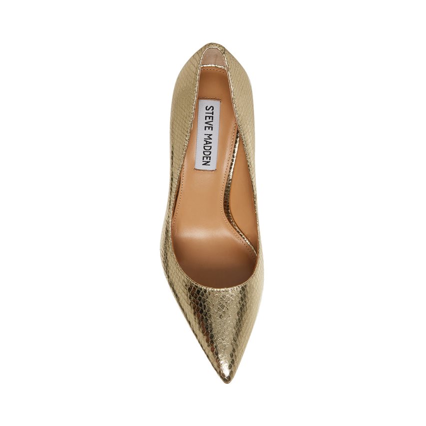 Τακούνια γυναικεια Steve Madden Evelyn Snake χρυσο χρωμα | GR-46O9MFU
