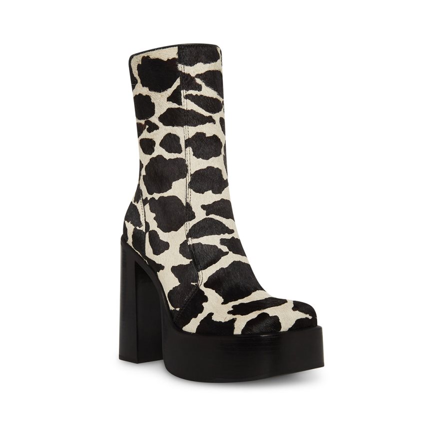 μποτακια γυναικεια Steve Madden Dwane-c Cow Print μαυρα ασπρα | GR-798ORQF