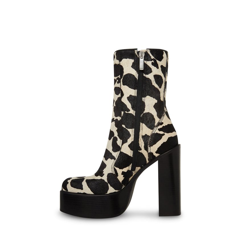 μποτακια γυναικεια Steve Madden Dwane-c Cow Print μαυρα ασπρα | GR-798ORQF