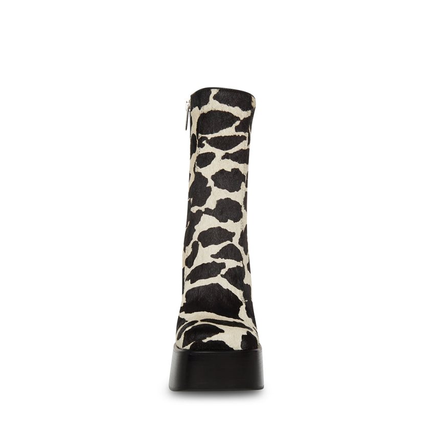 μποτακια γυναικεια Steve Madden Dwane-c Cow Print μαυρα ασπρα | GR-798ORQF