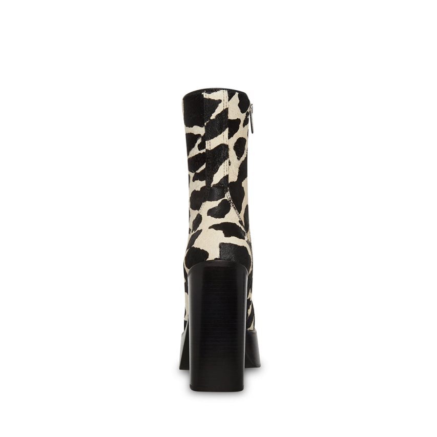μποτακια γυναικεια Steve Madden Dwane-c Cow Print μαυρα ασπρα | GR-798ORQF