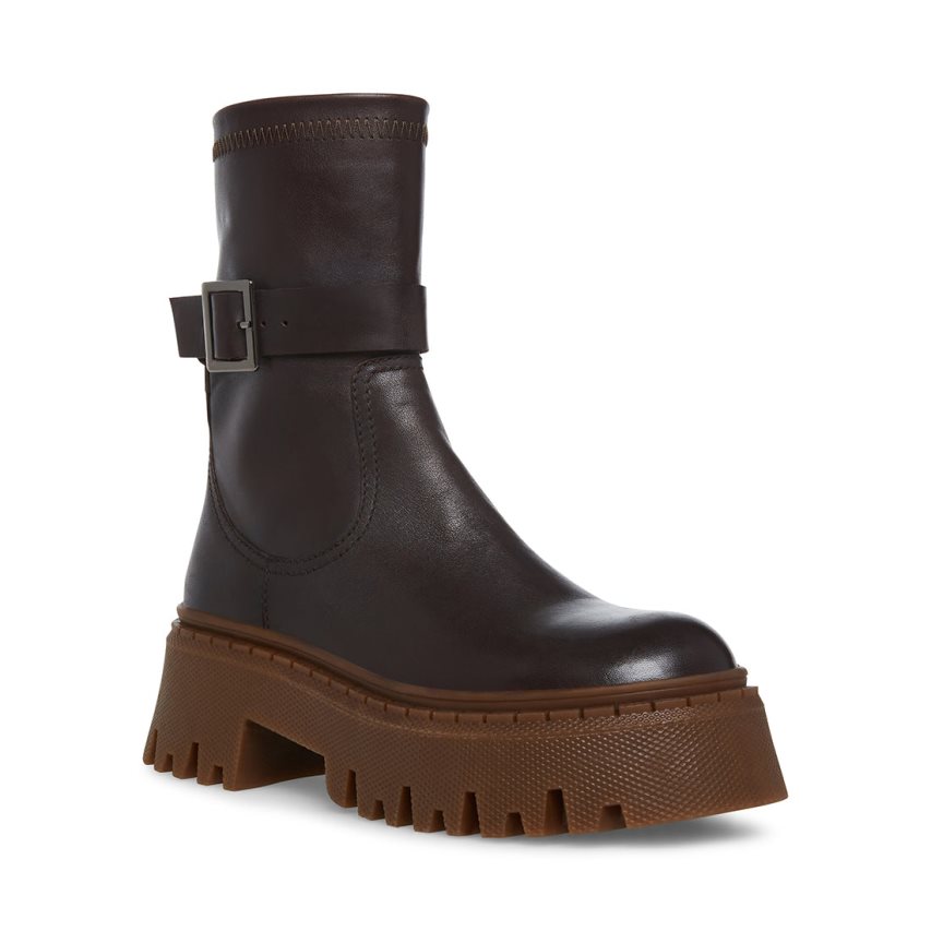 μποτακια γυναικεια Steve Madden Everly δερματινα σοκολάτα | GR-O287WTZ
