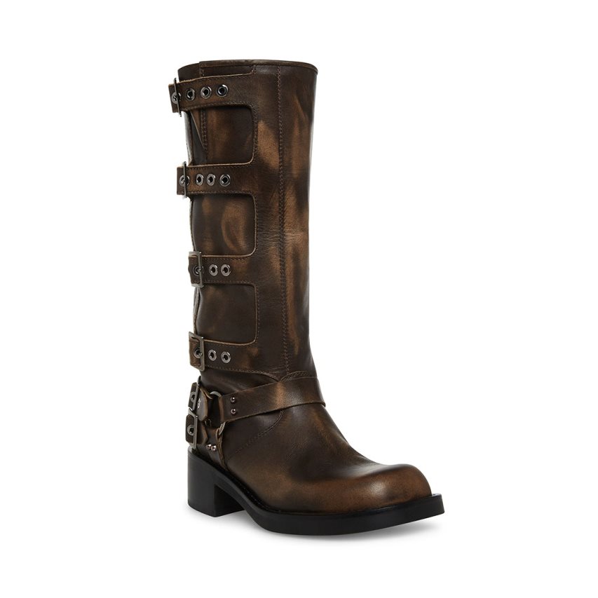 μποτεσ μεχρι το γονατο γυναικεια Steve Madden Rocky Distressed σκούρο καφε | GR-2147KLR