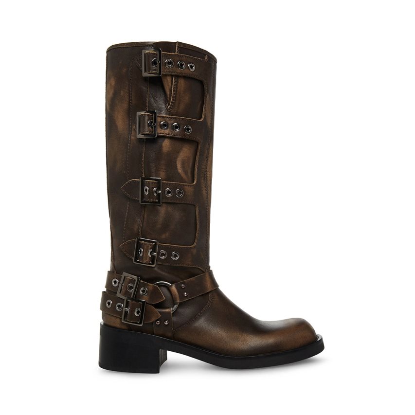 μποτεσ μεχρι το γονατο γυναικεια Steve Madden Rocky Distressed σκούρο καφε | GR-2147KLR