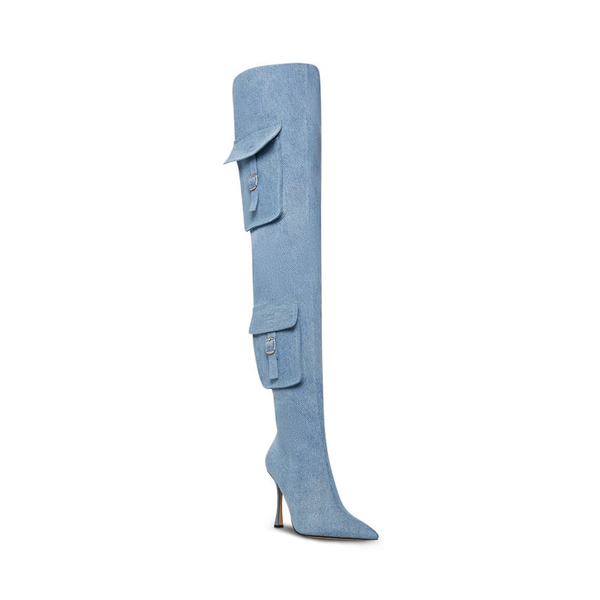 μποτεσ μεχρι το γονατο γυναικεια Steve Madden Brittany Denim Fabric μπλε | GR-6258TFL