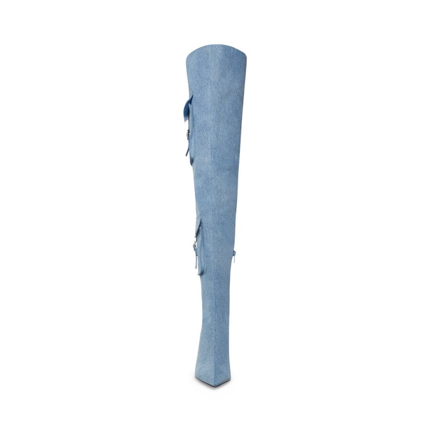 μποτεσ μεχρι το γονατο γυναικεια Steve Madden Brittany Denim Fabric μπλε | GR-6258TFL