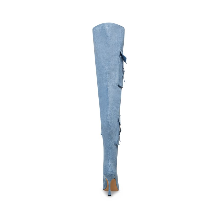 μποτεσ μεχρι το γονατο γυναικεια Steve Madden Brittany Denim Fabric μπλε | GR-6258TFL