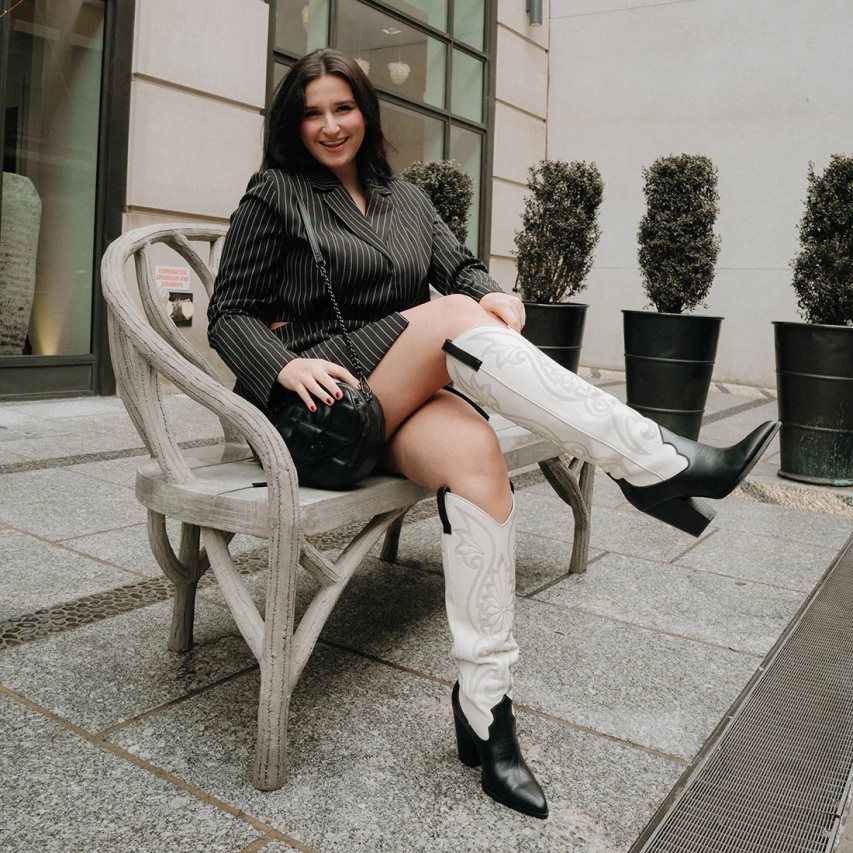 μποτεσ μεχρι το γονατο γυναικεια Steve Madden Lasso Μπεζ μαυρα | GR-8394AOG