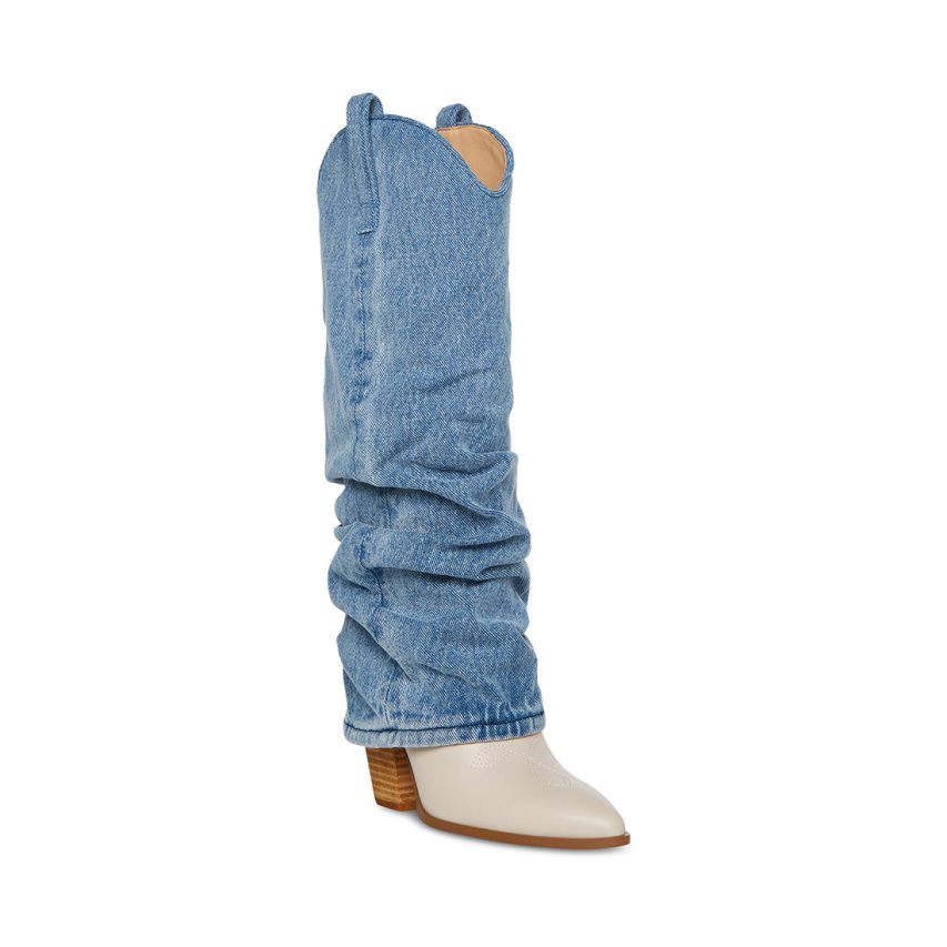 μποτεσ μεχρι το γονατο γυναικεια Steve Madden Lassy Denim Fabric μπλε | GR-9O61PDE