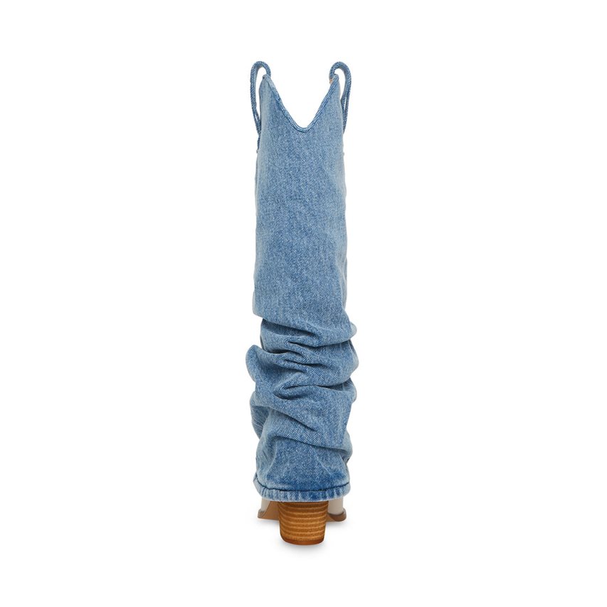 μποτεσ μεχρι το γονατο γυναικεια Steve Madden Lassy Denim Fabric μπλε | GR-9O61PDE