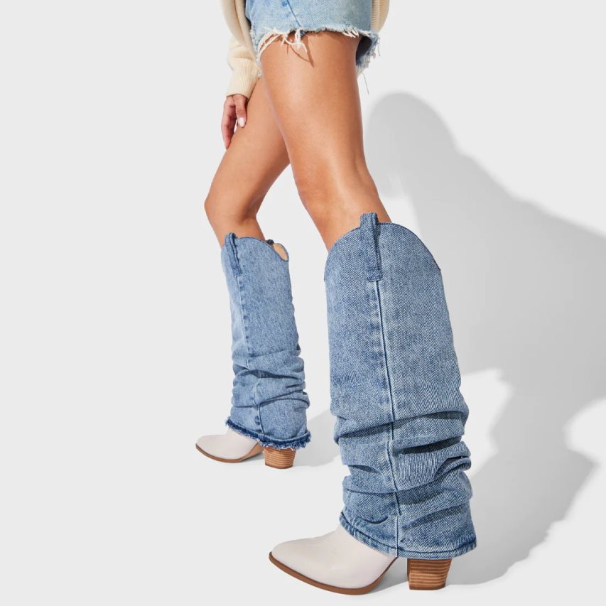 μποτεσ μεχρι το γονατο γυναικεια Steve Madden Lassy Denim Fabric μπλε | GR-9O61PDE