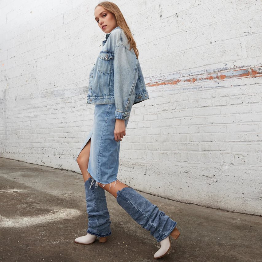μποτεσ μεχρι το γονατο γυναικεια Steve Madden Lassy Denim Fabric μπλε | GR-9O61PDE