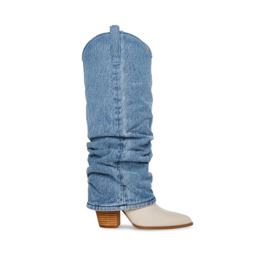 μποτεσ μεχρι το γονατο γυναικεια Steve Madden Lassy Denim Fabric μπλε | GR-9O61PDE