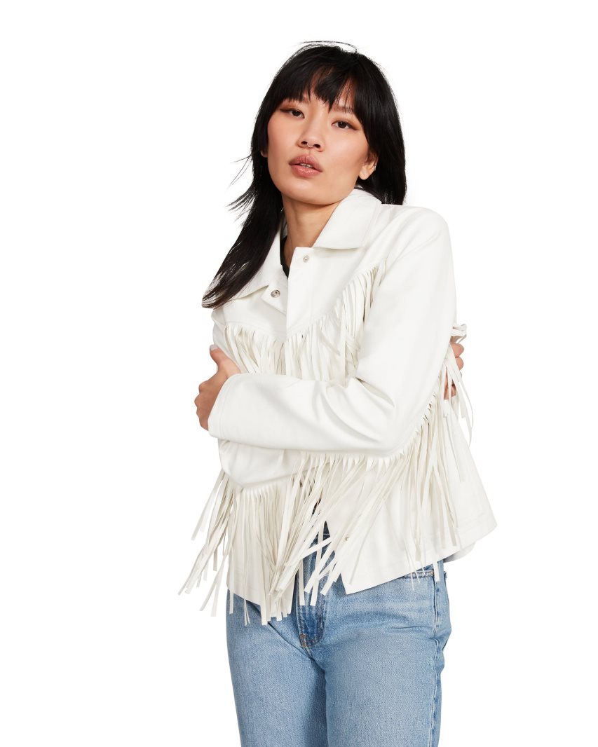 μπουφαν γυναικεια Steve Madden Fringe ασπρα | GR-8423ZCU