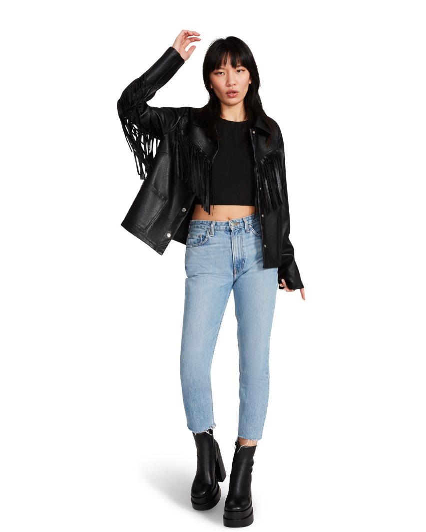 μπουφαν γυναικεια Steve Madden Fringe μαυρα | GR-5932IOC