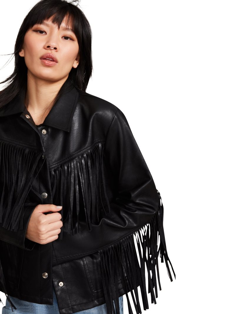 μπουφαν γυναικεια Steve Madden Fringe μαυρα | GR-5932IOC