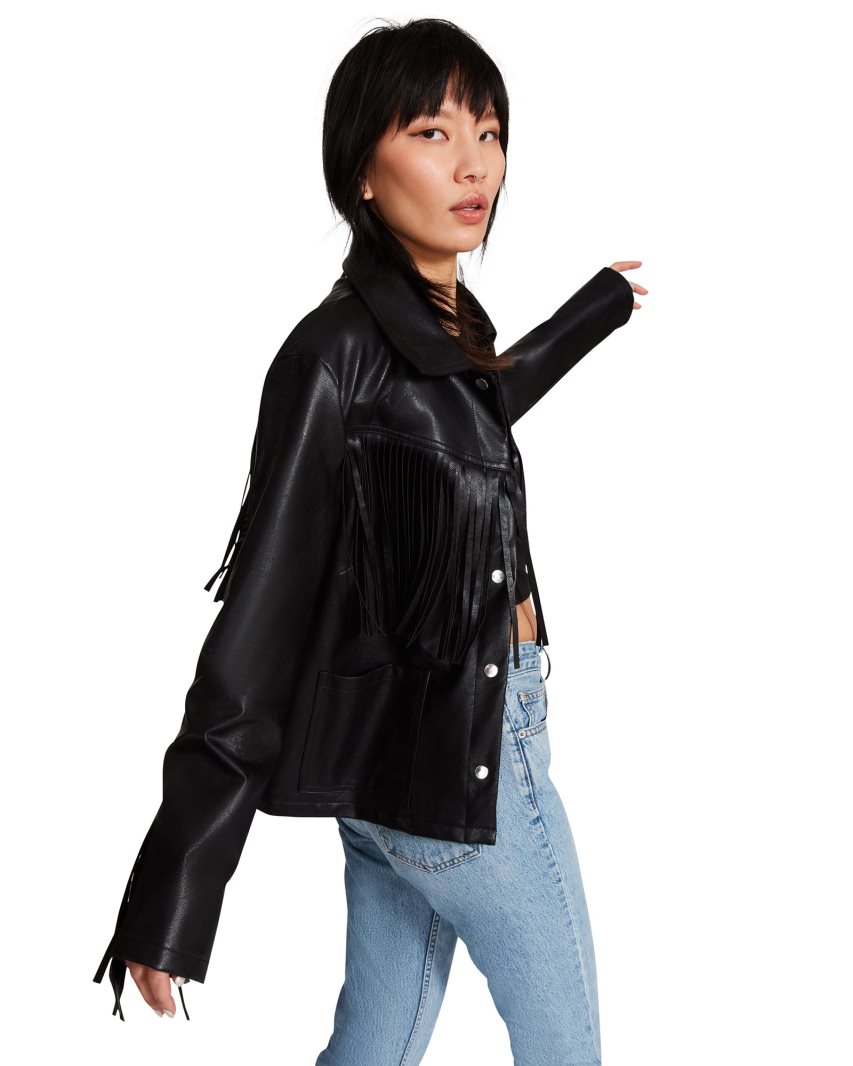 μπουφαν γυναικεια Steve Madden Fringe μαυρα | GR-5932IOC