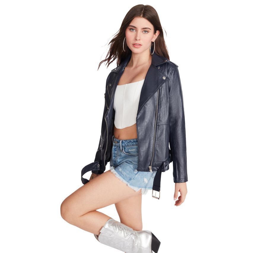 μπουφαν γυναικεια Steve Madden Vegan δερματινα σκουρο μπλε | GR-9248GJM