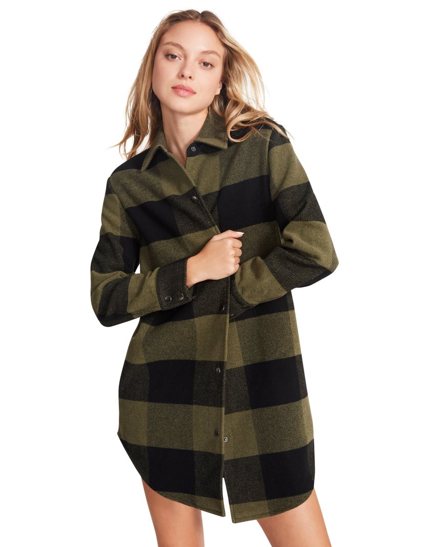 παλτό γυναικεια Steve Madden Eldridge Plaid Ελιά μαυρα | GR-2357DVT