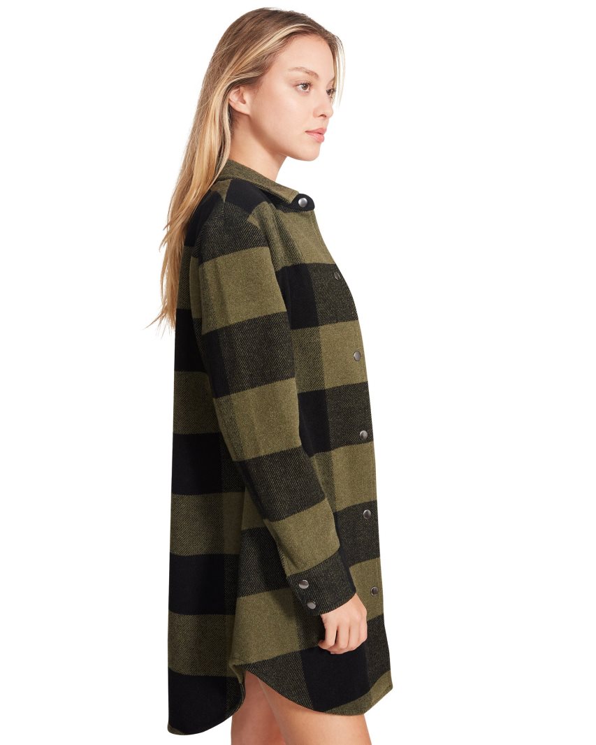 παλτό γυναικεια Steve Madden Eldridge Plaid Ελιά μαυρα | GR-2357DVT