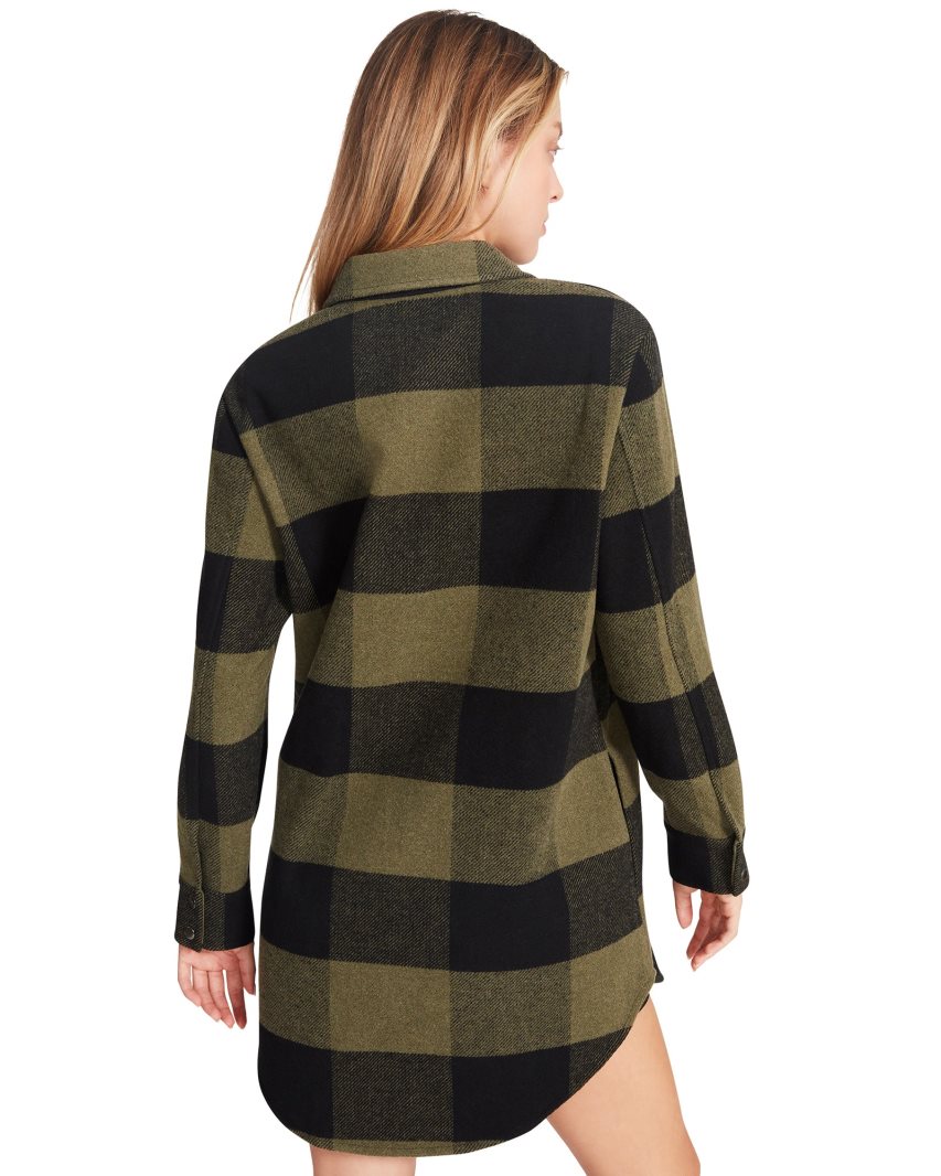 παλτό γυναικεια Steve Madden Eldridge Plaid Ελιά μαυρα | GR-2357DVT