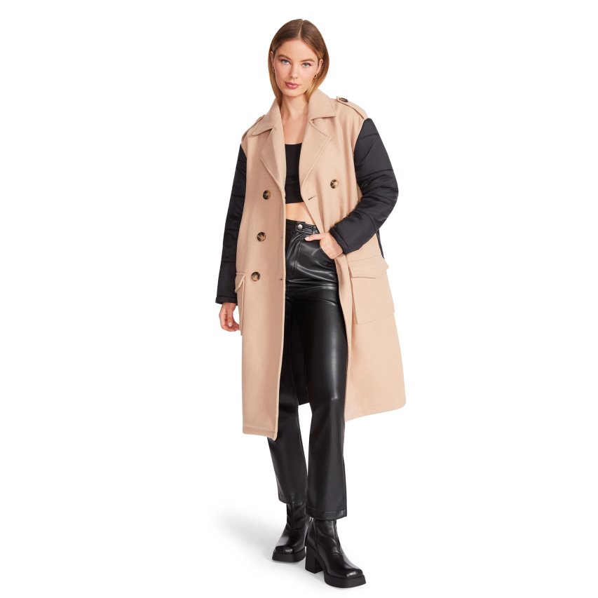 παλτό γυναικεια Steve Madden Savannah Fabric Μπεζ μαυρα | GR-84O7WIT