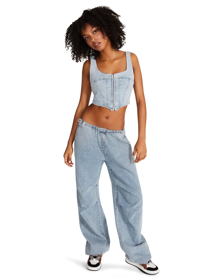 παντελονι γυναικεια Steve Madden Pia Parachute Denim Fabric μπλε | GR-2835BWL
