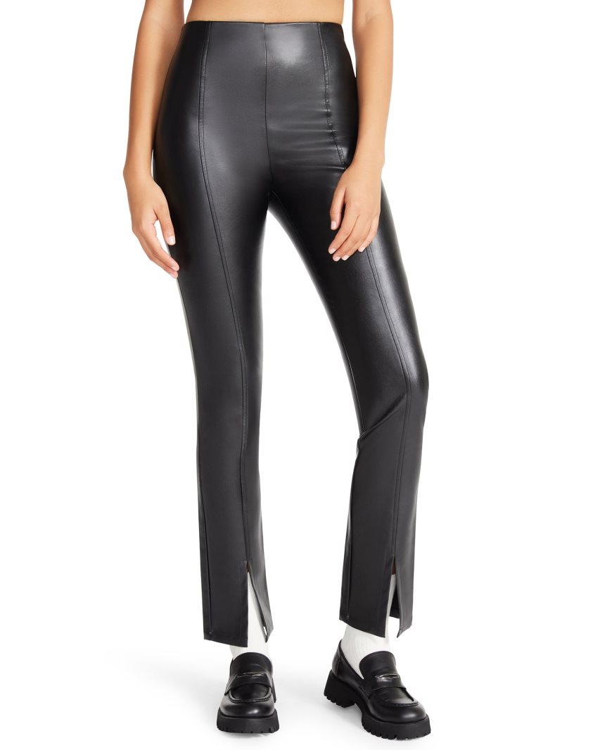 παντελονι γυναικεια Steve Madden Slit Front Faux δερματινα μαυρα | GR-1O72LGA