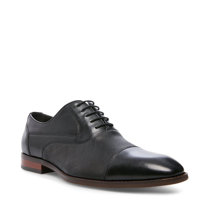 παπουτσια derby ανδρικα Steve Madden Proctor δερματινα μαυρα | GR-61O7POB