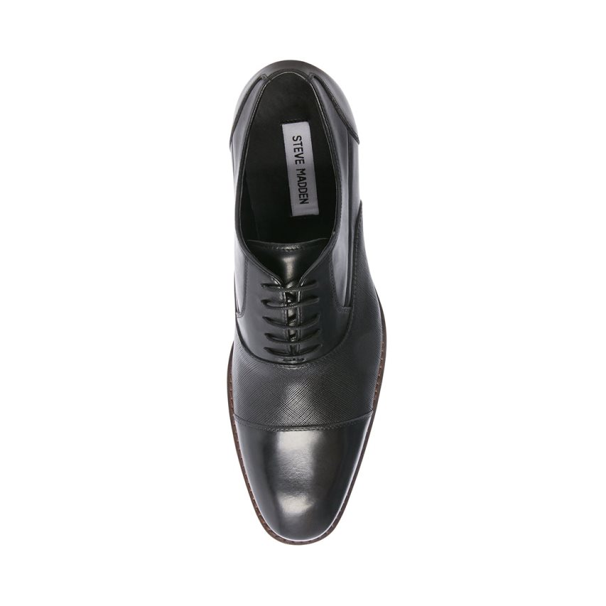 παπουτσια derby ανδρικα Steve Madden Proctor δερματινα μαυρα | GR-61O7POB