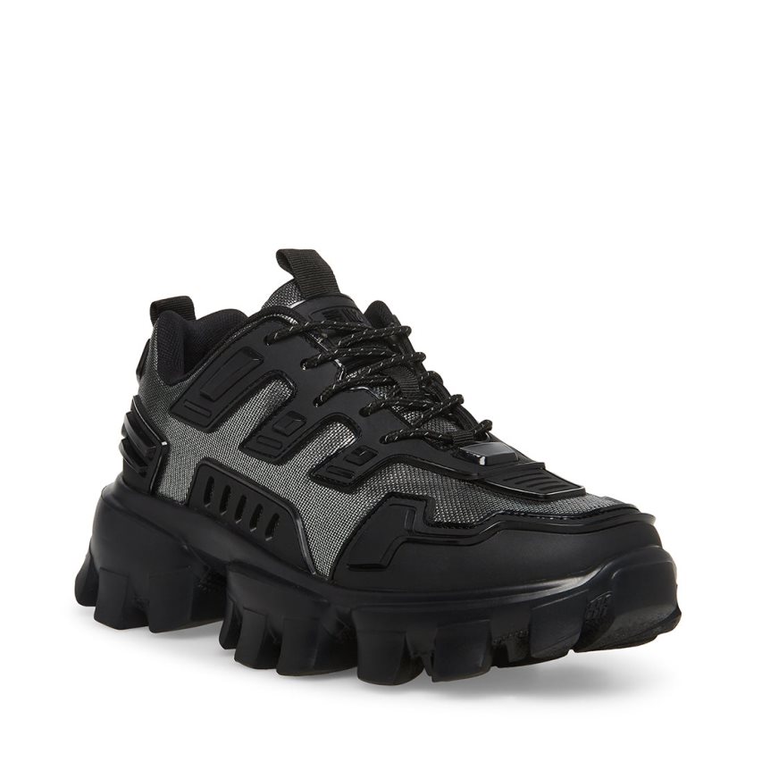παπουτσια flatforms ανδρικα Steve Madden Ponce μαυρα ασημι | GR-2174BDT