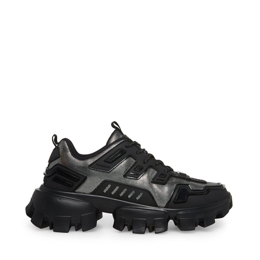 παπουτσια flatforms ανδρικα Steve Madden Ponce μαυρα ασημι | GR-2174BDT